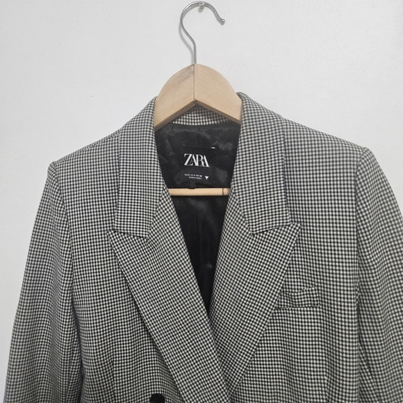 ZARA Double Breasted Blazer Sz S Oversize 2010/704 Micro Plaid Check Academia - Picture 5 of 8